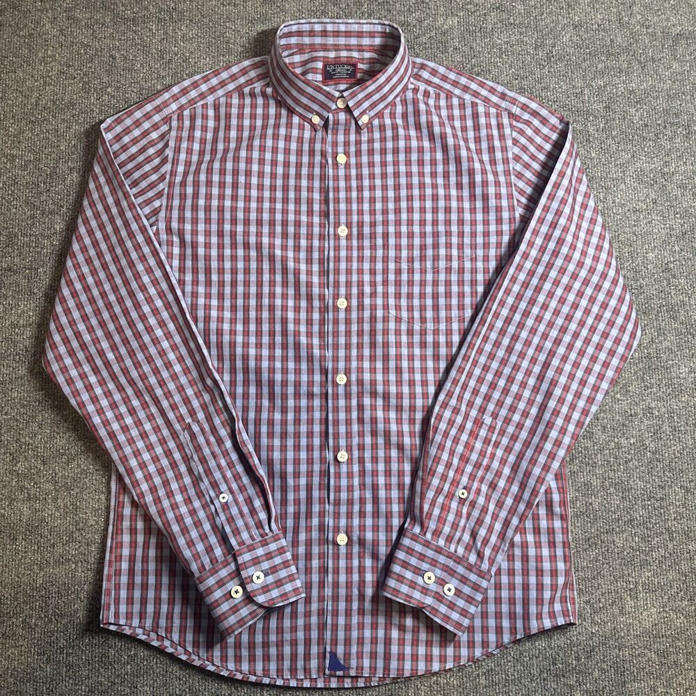 UNTUCKit Shirt Medium Red Blue Plaid Slim Fit Button Up Long Sleeve Men's